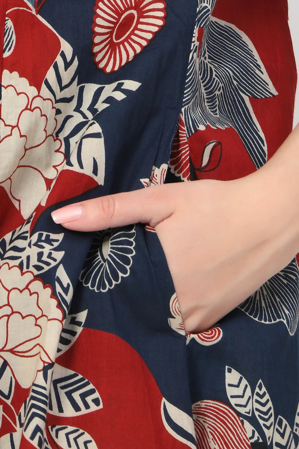 Embroidered Floral Print Cotton Maternity & Nursing Kurta Set - Navy Blue - Image 11