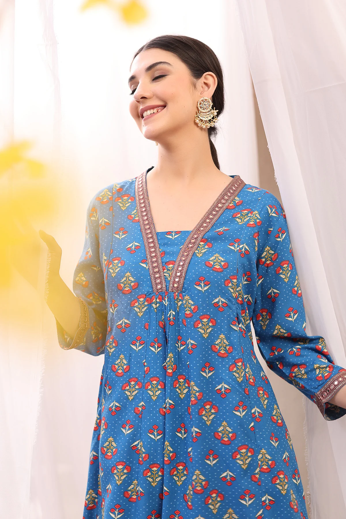 Embroidered Zip Feeding Kurta-Pant Set - Blue - Image 13