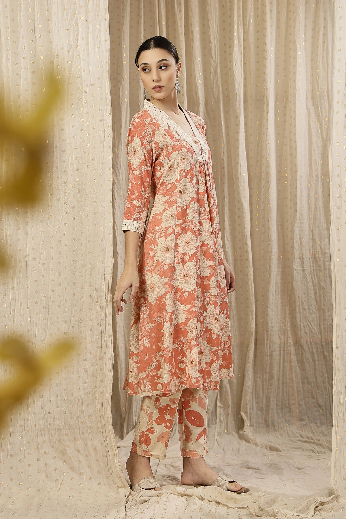 Embroidered Zip Feeding Kurta-Pant Set - Coral Pink - Image 11