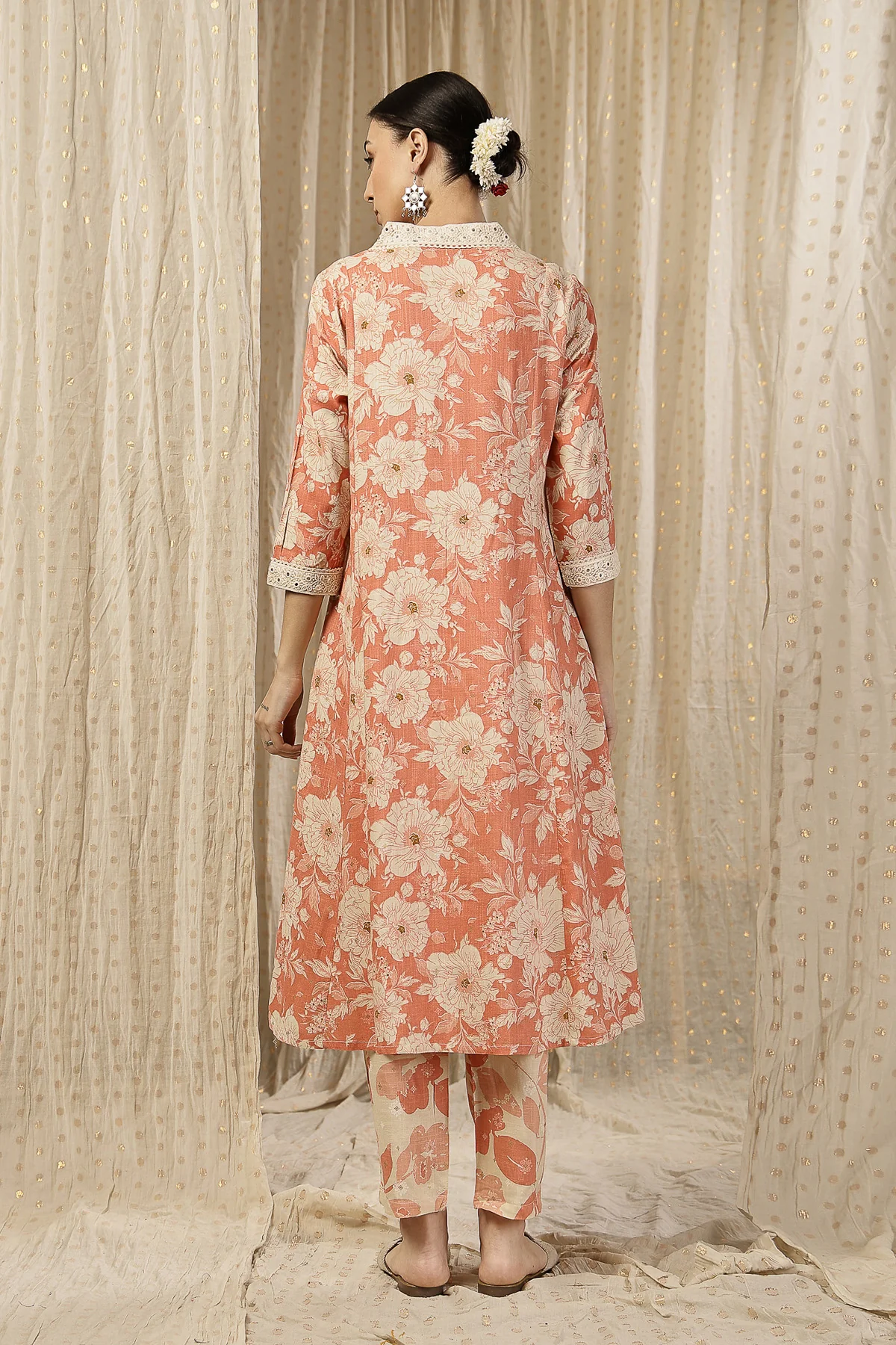 Embroidered Zip Feeding Kurta-Pant Set - Coral Pink - Image 3