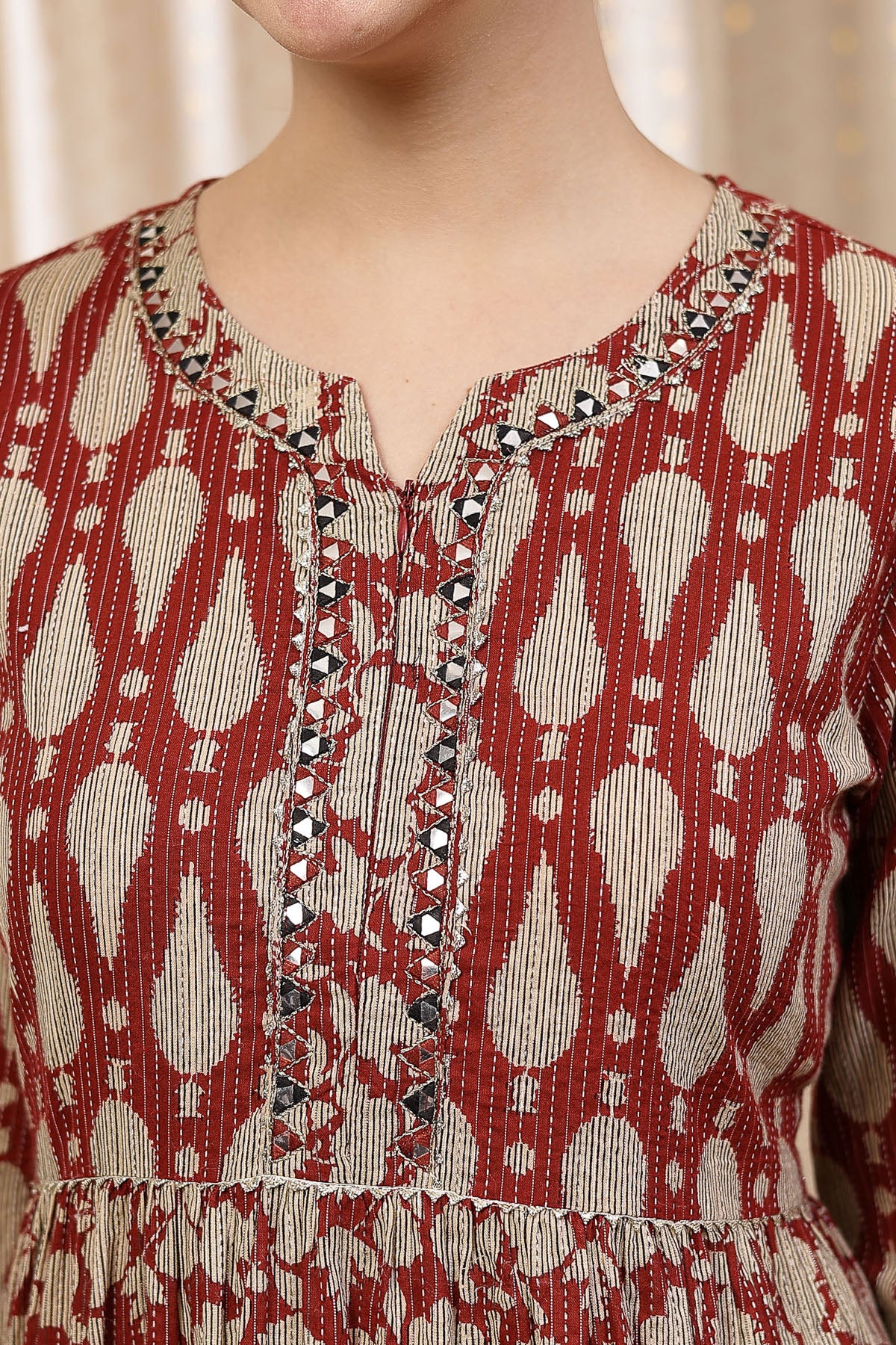 Ethnic Cotton Tiered Maternity Kurti for Feeding - Rust - Image 12