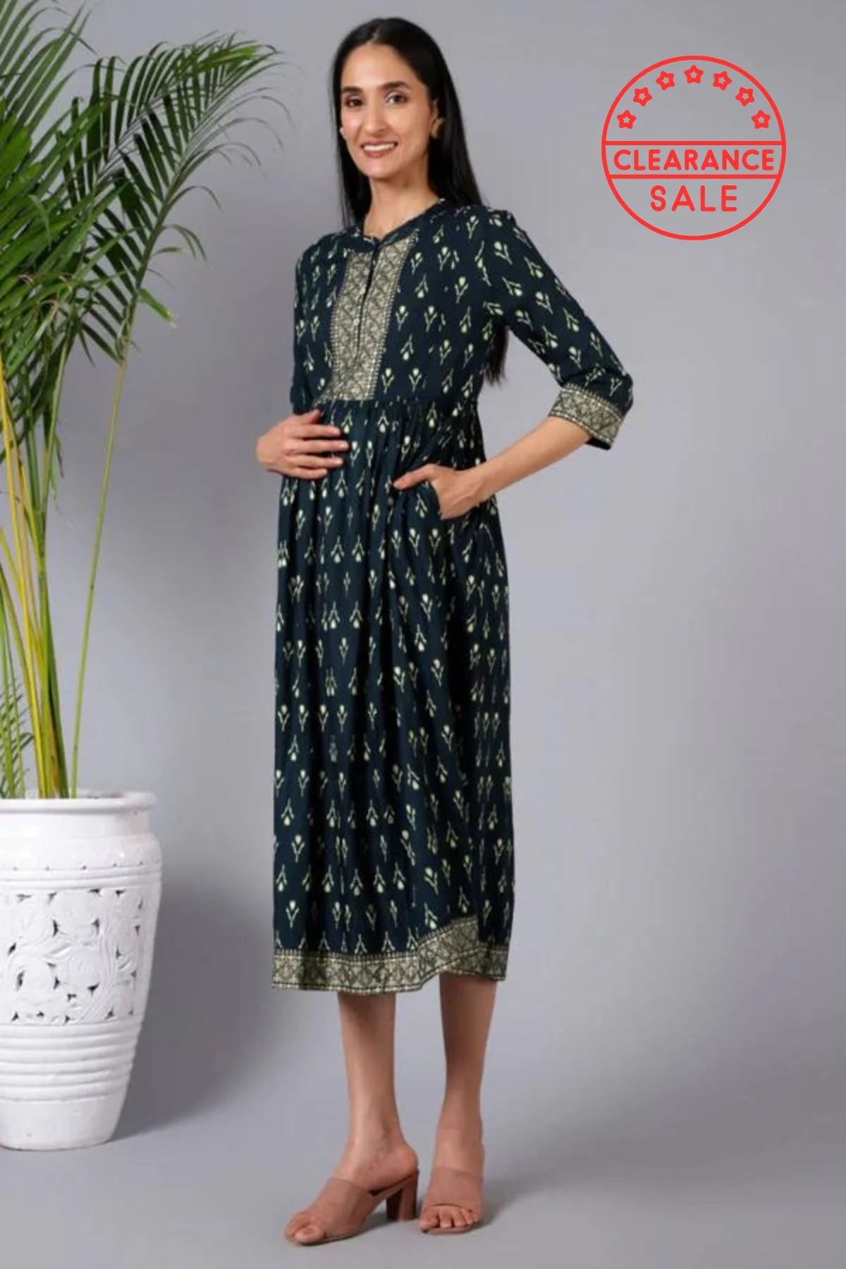 Evergreen Elegance Maternity Dress with Pocket - Image 7