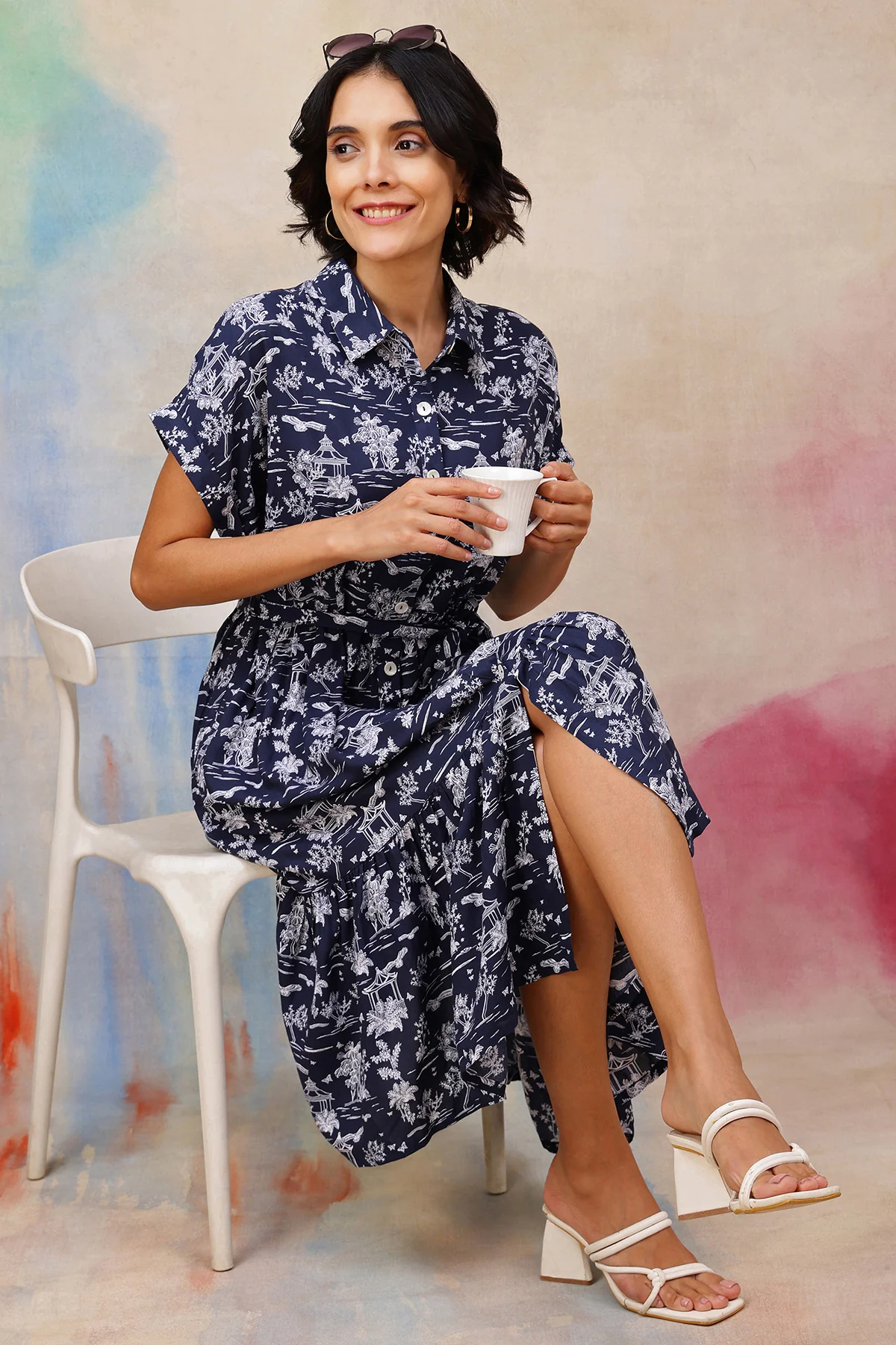 Everly Toile Printed Tiered Cotton Poplin Zipless Feeding Shirt Dress - Image 4