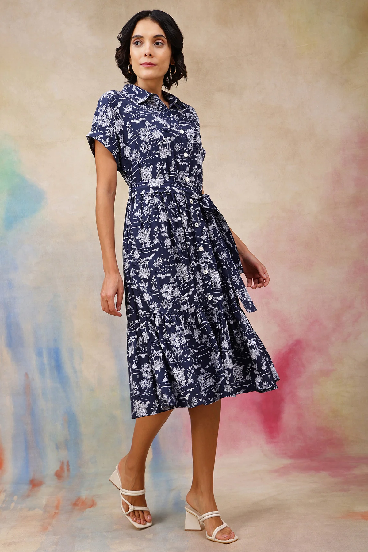 Everly Toile Printed Tiered Cotton Poplin Zipless Feeding Shirt Dress - Image 6