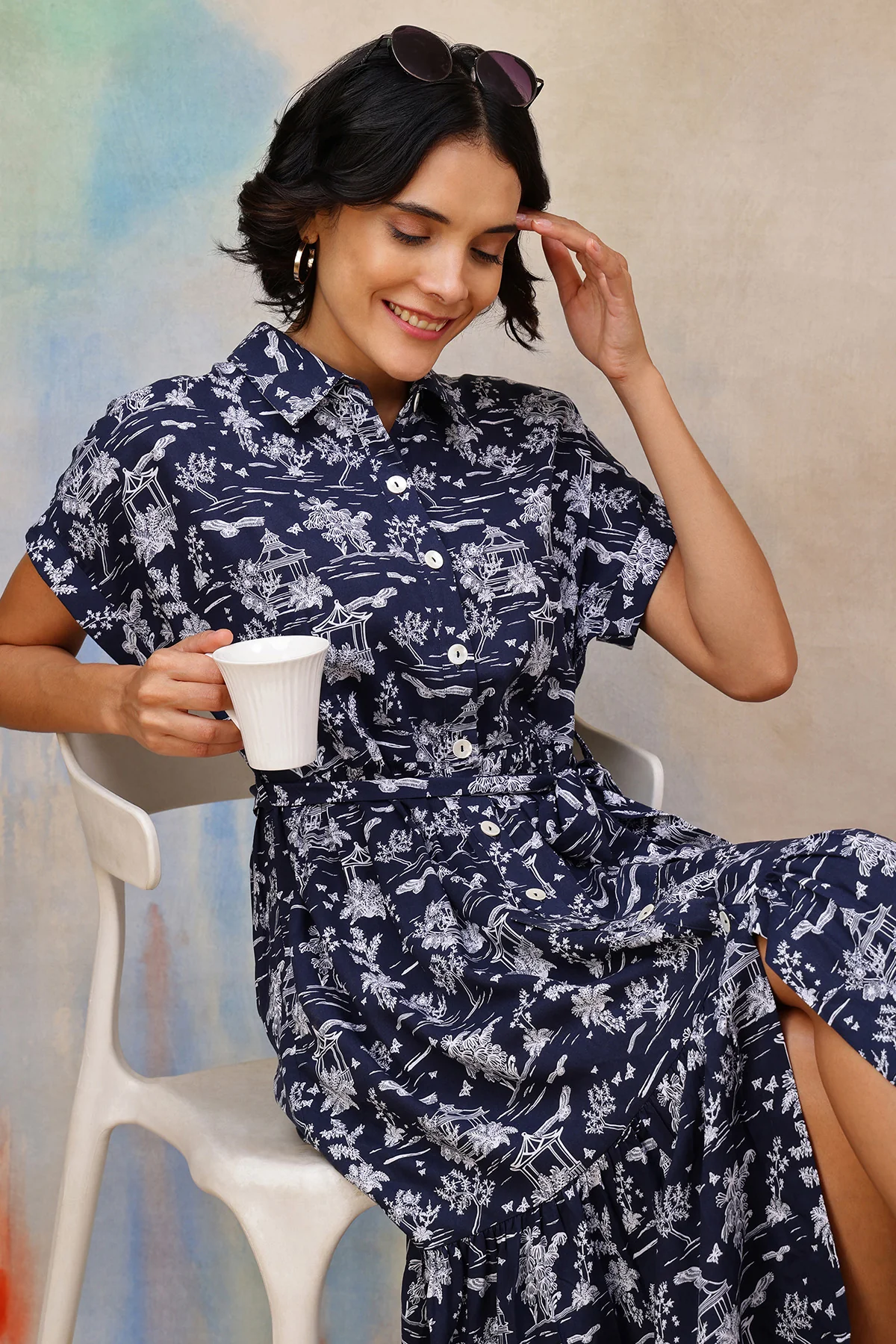 Everly Toile Printed Tiered Cotton Poplin Zipless Feeding Shirt Dress - Image 7