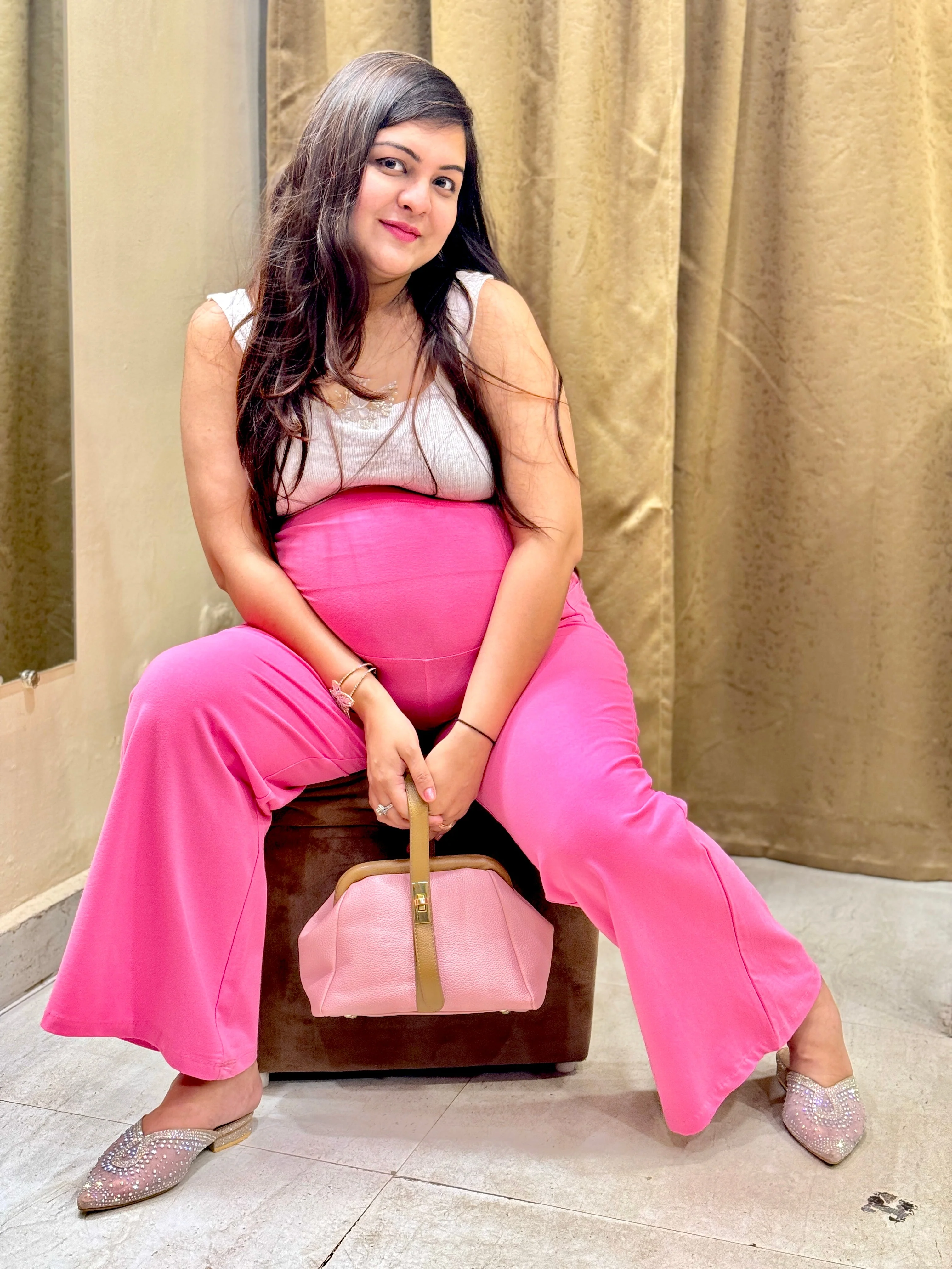 Fit & Flare Cotton Pink Maternity Pants (Pregnancy & Postpartum) - Image 13