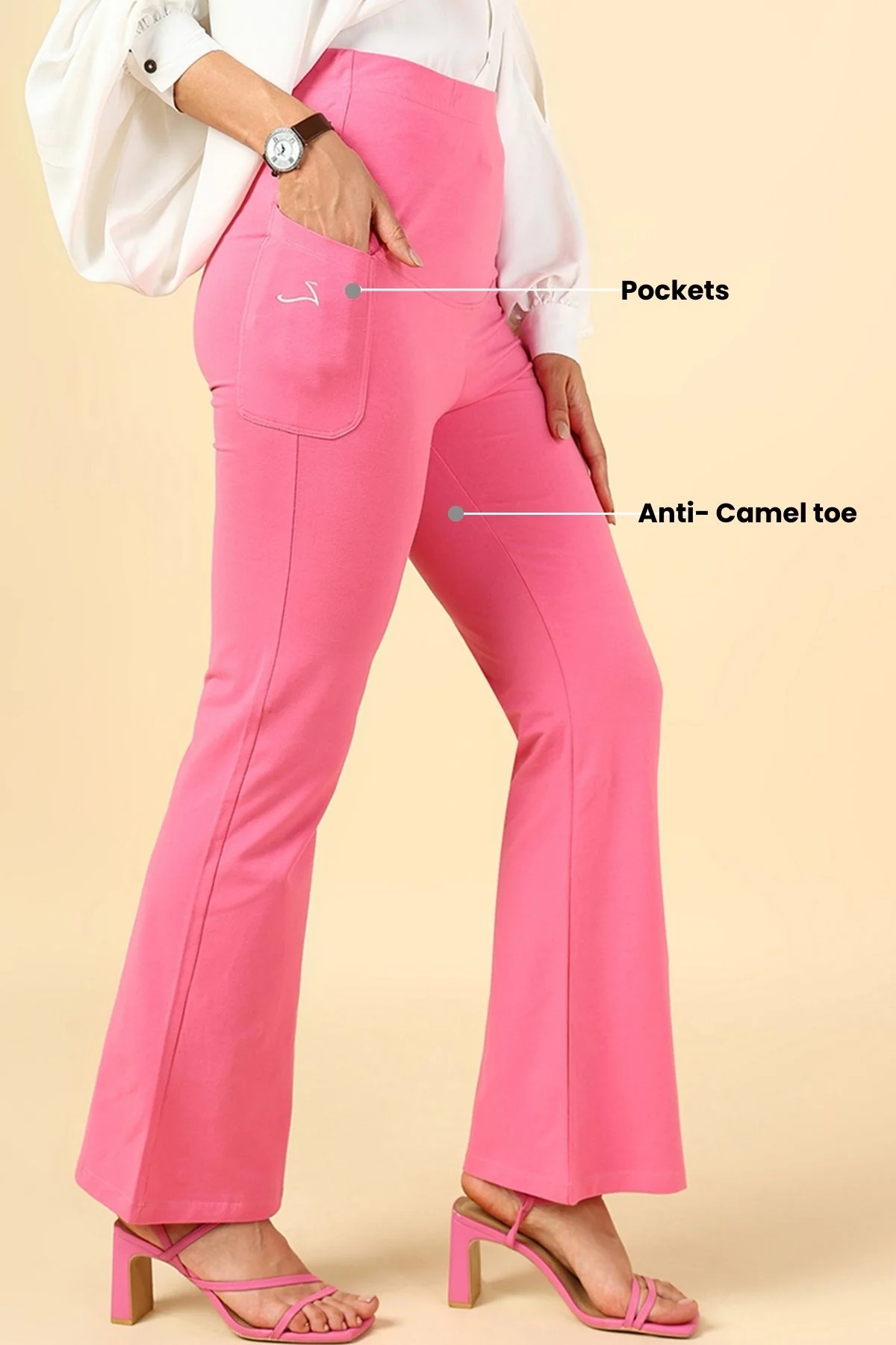 Fit & Flare Cotton Pink Maternity Pants (Pregnancy & Postpartum) - Image 3