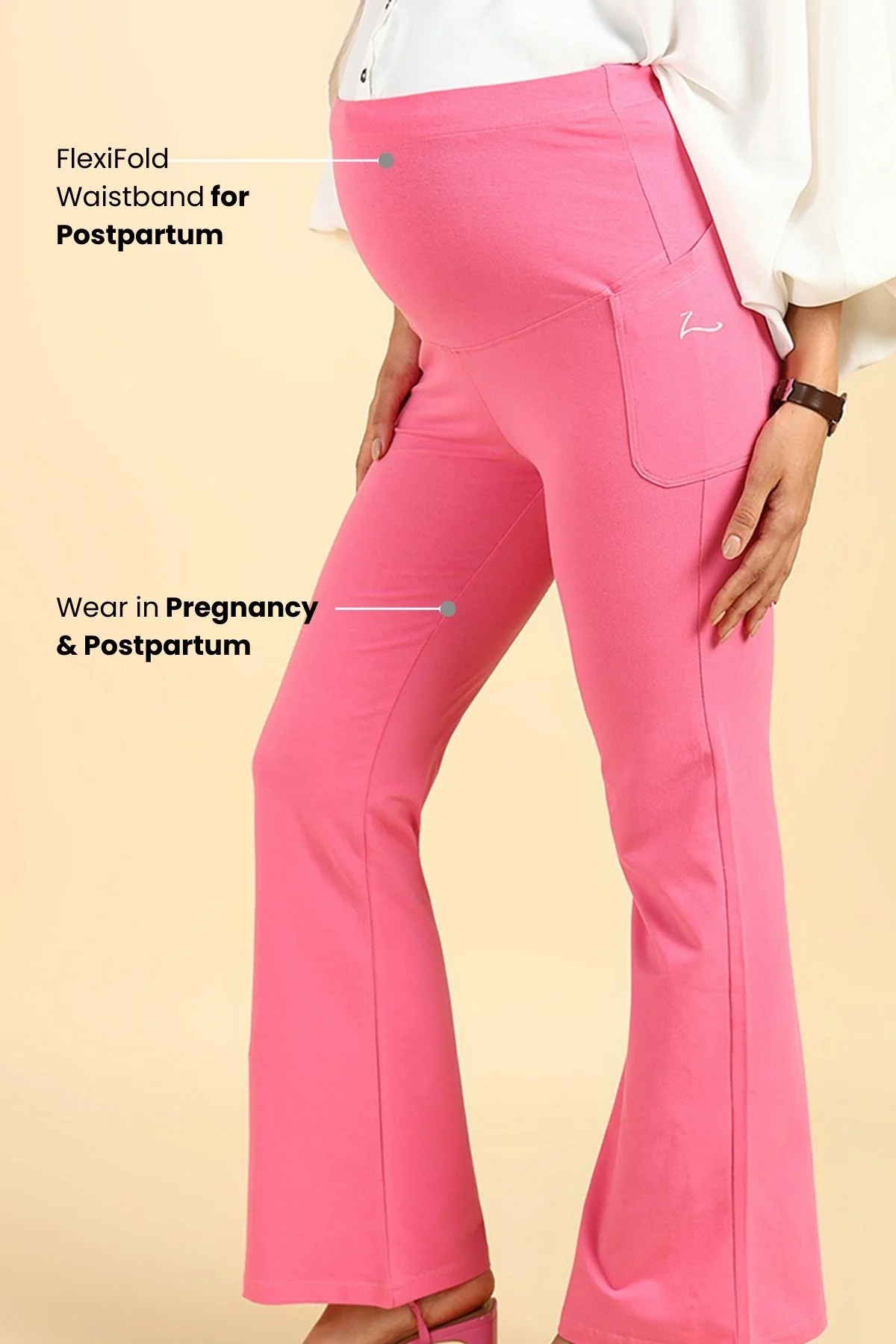Fit & Flare Cotton Pink Maternity Pants (Pregnancy & Postpartum) - Image 4