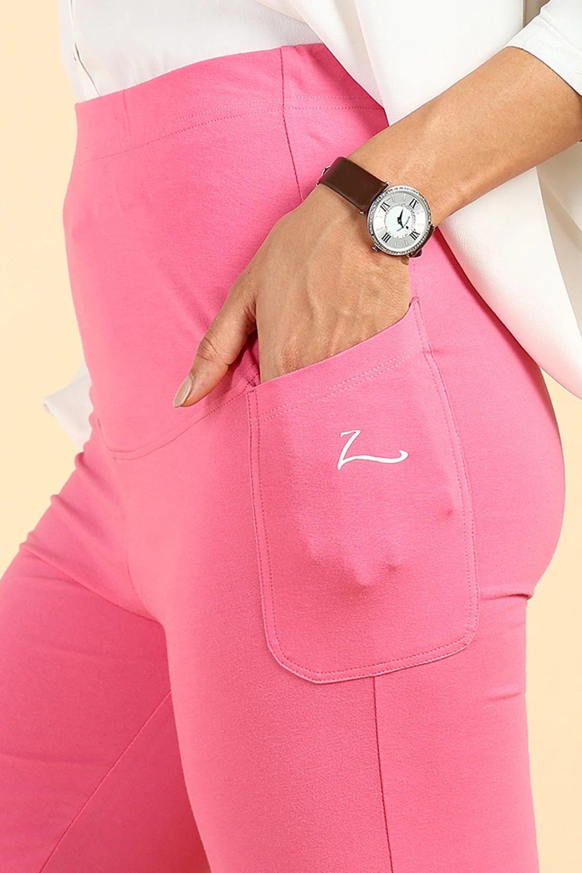 Fit & Flare Cotton Pink Maternity Pants (Pregnancy & Postpartum) - Image 8