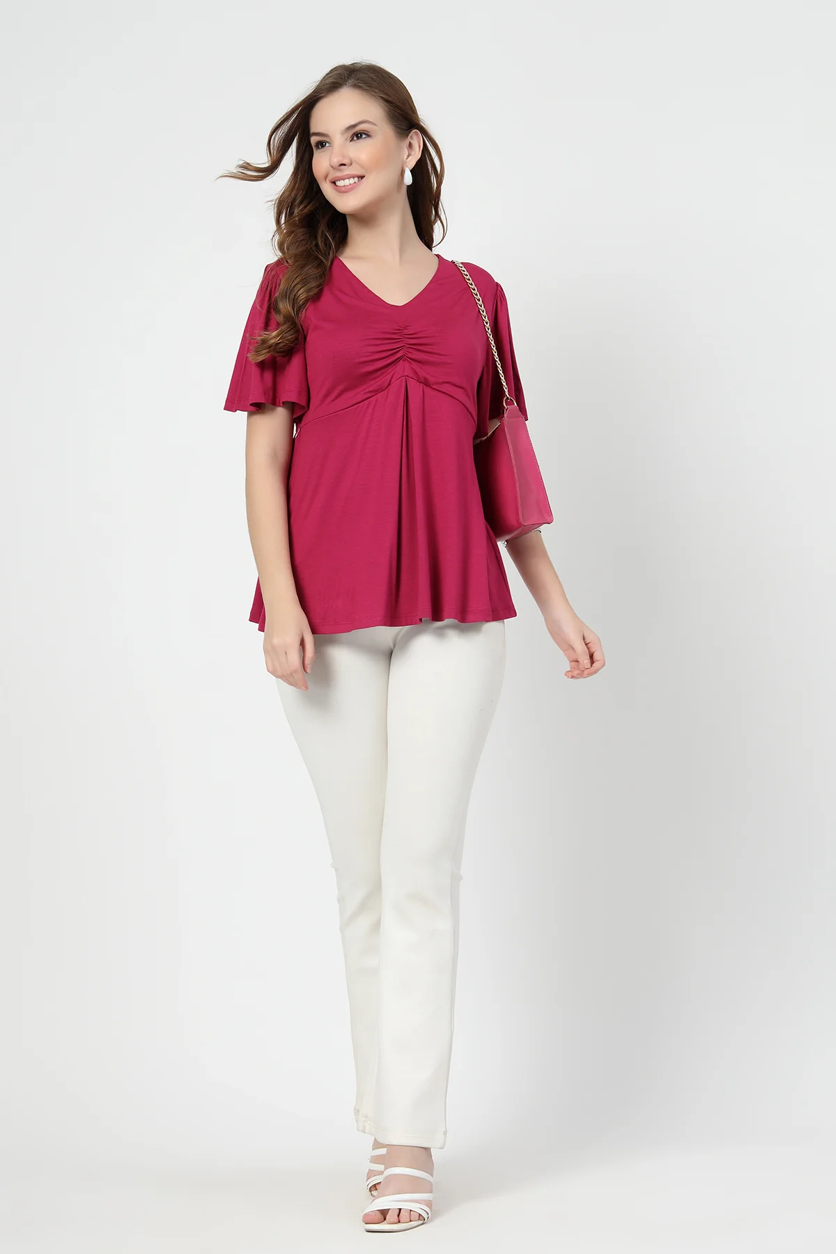 Feeding top with in-built bra - Deep Rose - Image 10