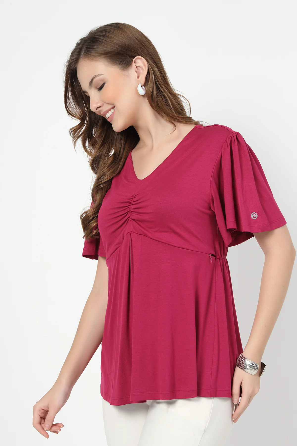 Feeding top with in-built bra - Deep Rose - Image 6