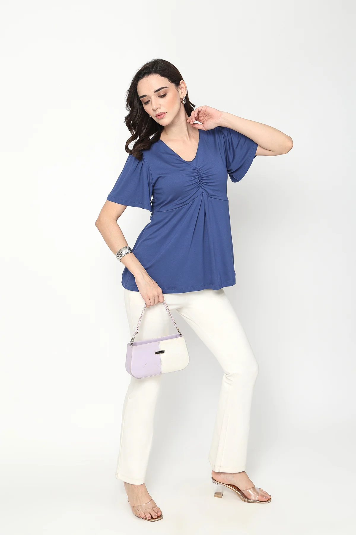 Feeding top with in-built bra - Denim Blue - Image 12