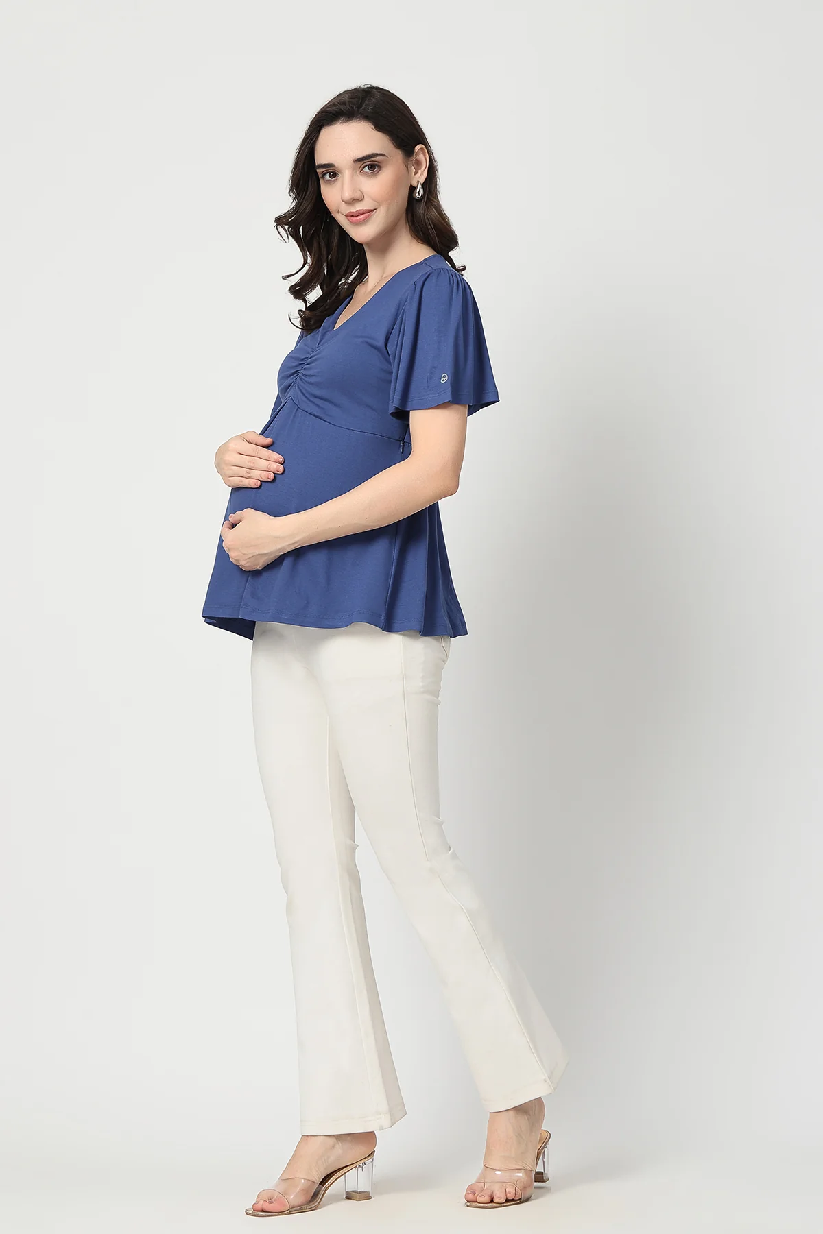 Feeding top with in-built bra - Denim Blue - Image 4