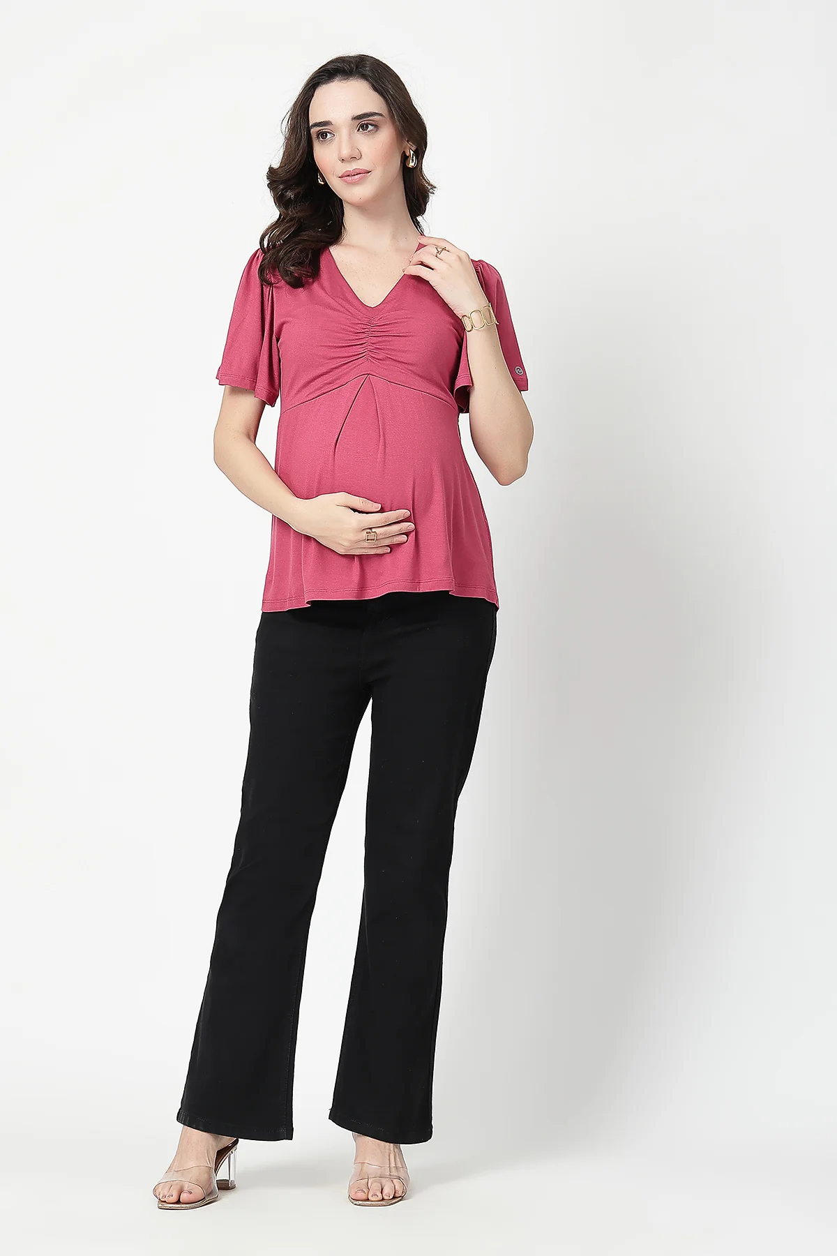 Feeding top with in-built bra - Dusty Rose - Image 4