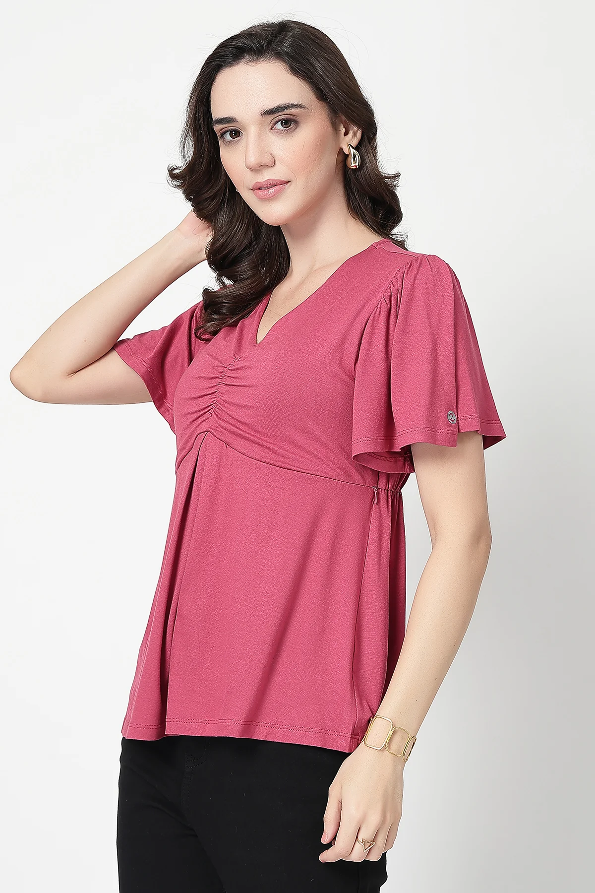 Feeding top with in-built bra - Dusty Rose - Image 5
