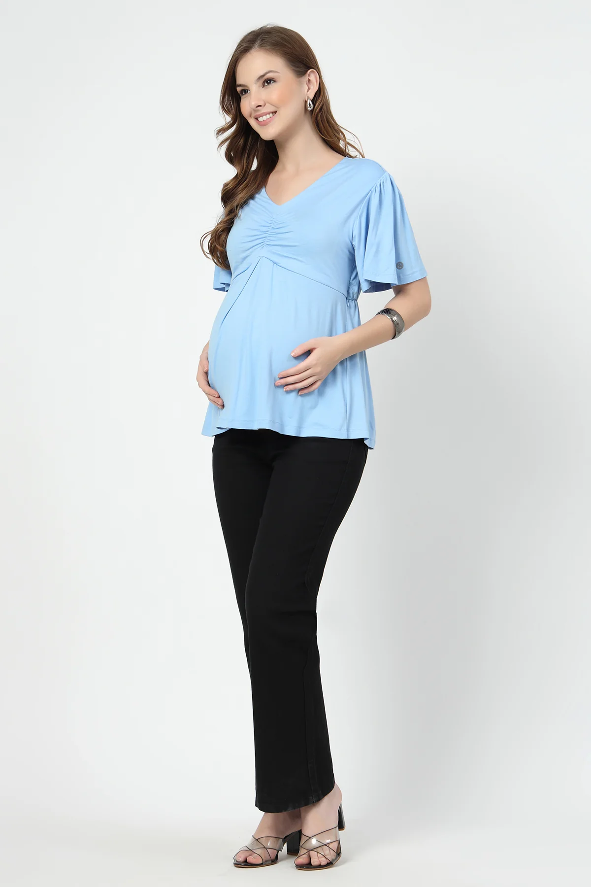 Feeding top with in-built bra - Ice Blue - Image 4