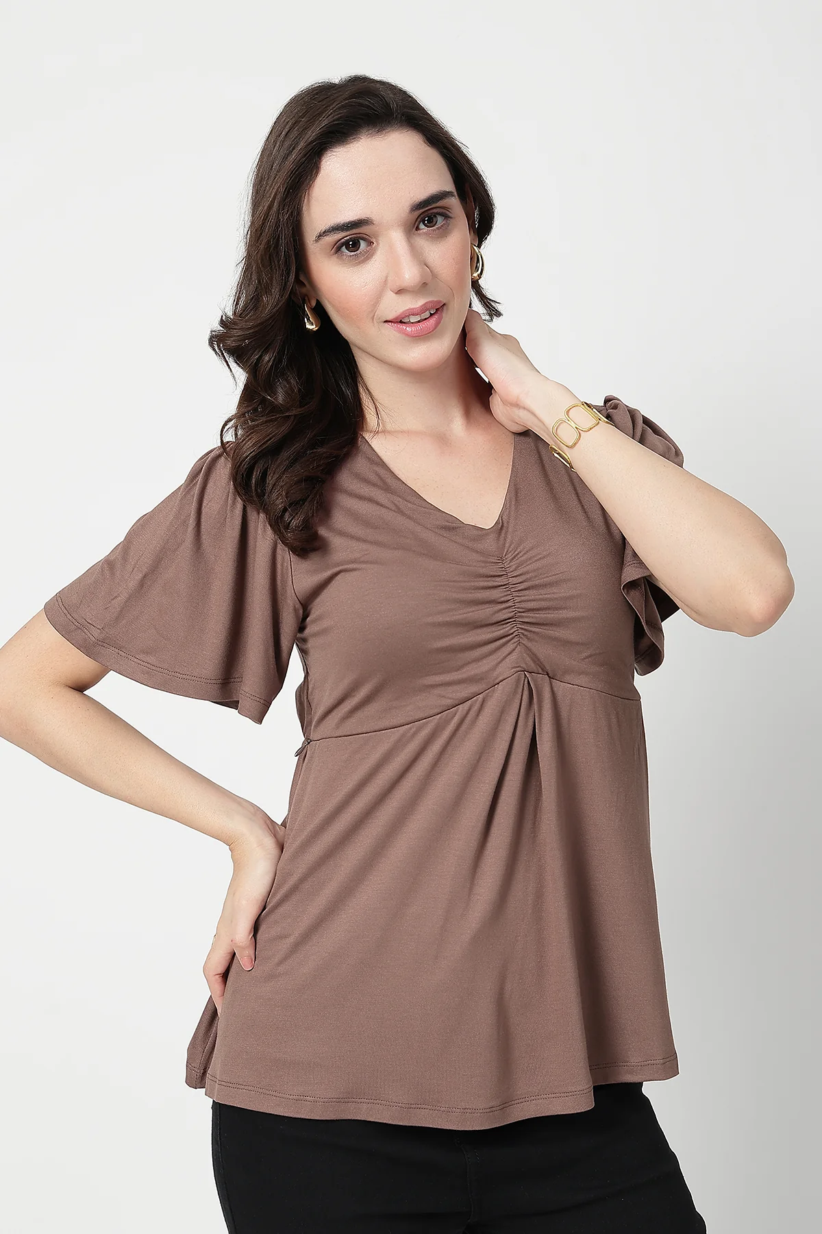 Feeding top with in-built bra - Mocha - Image 2