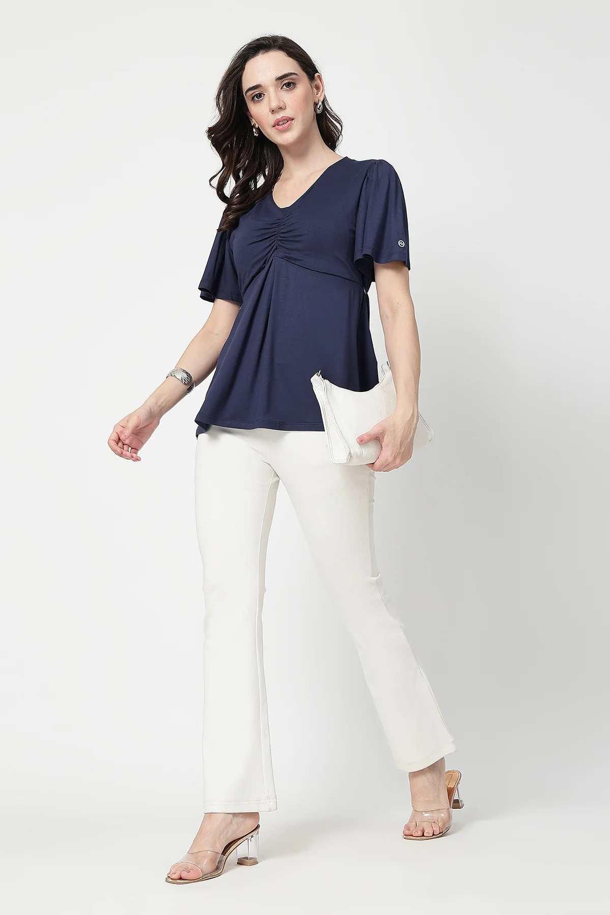 Feeding top with in-built bra - Navy - Image 9