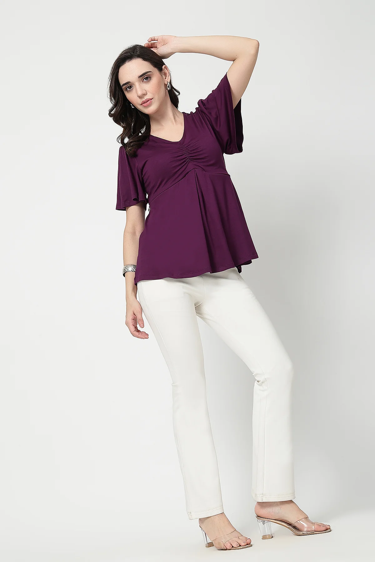Feeding top with in-built bra - Plum - Image 10