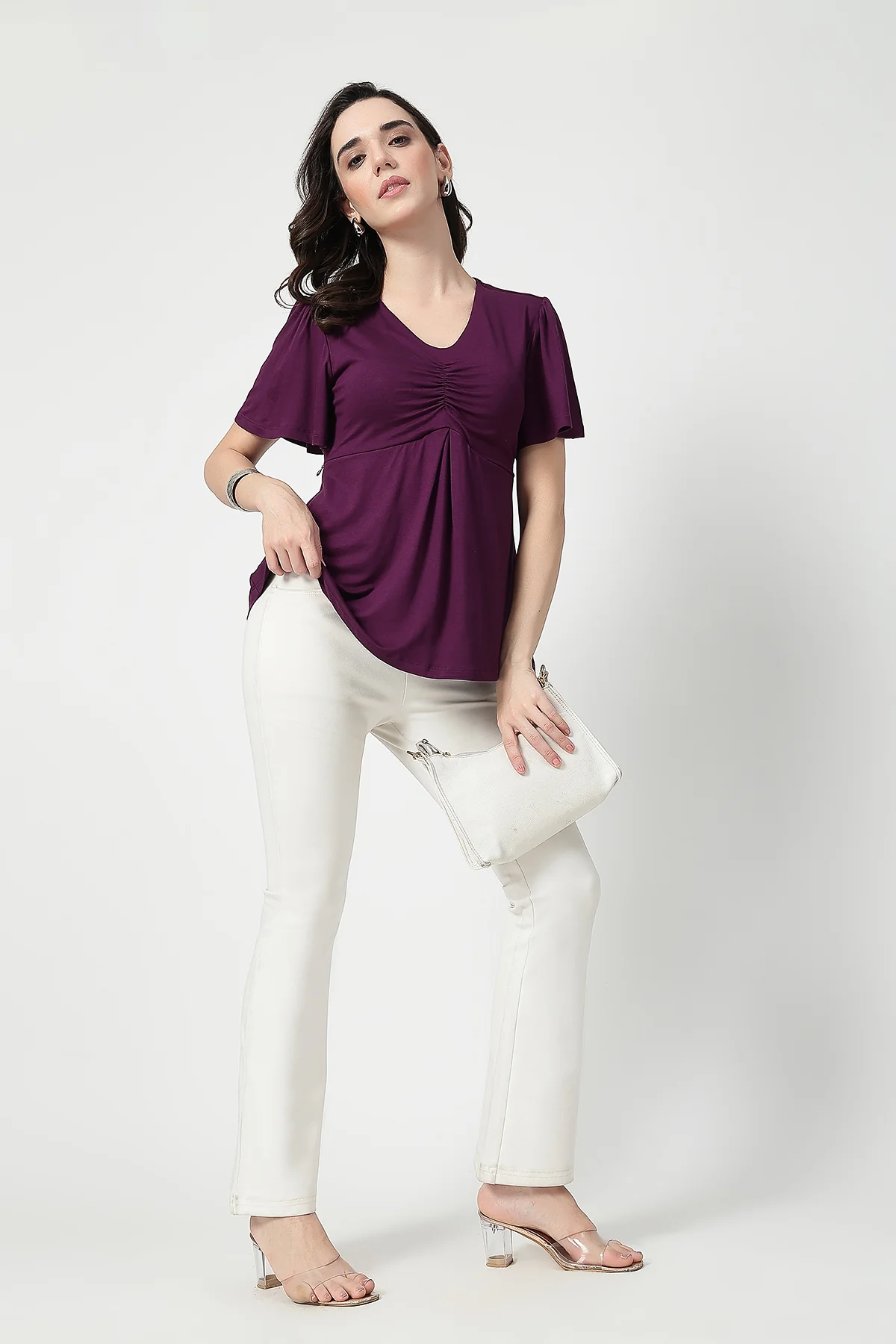 Feeding top with in-built bra - Plum - Image 12