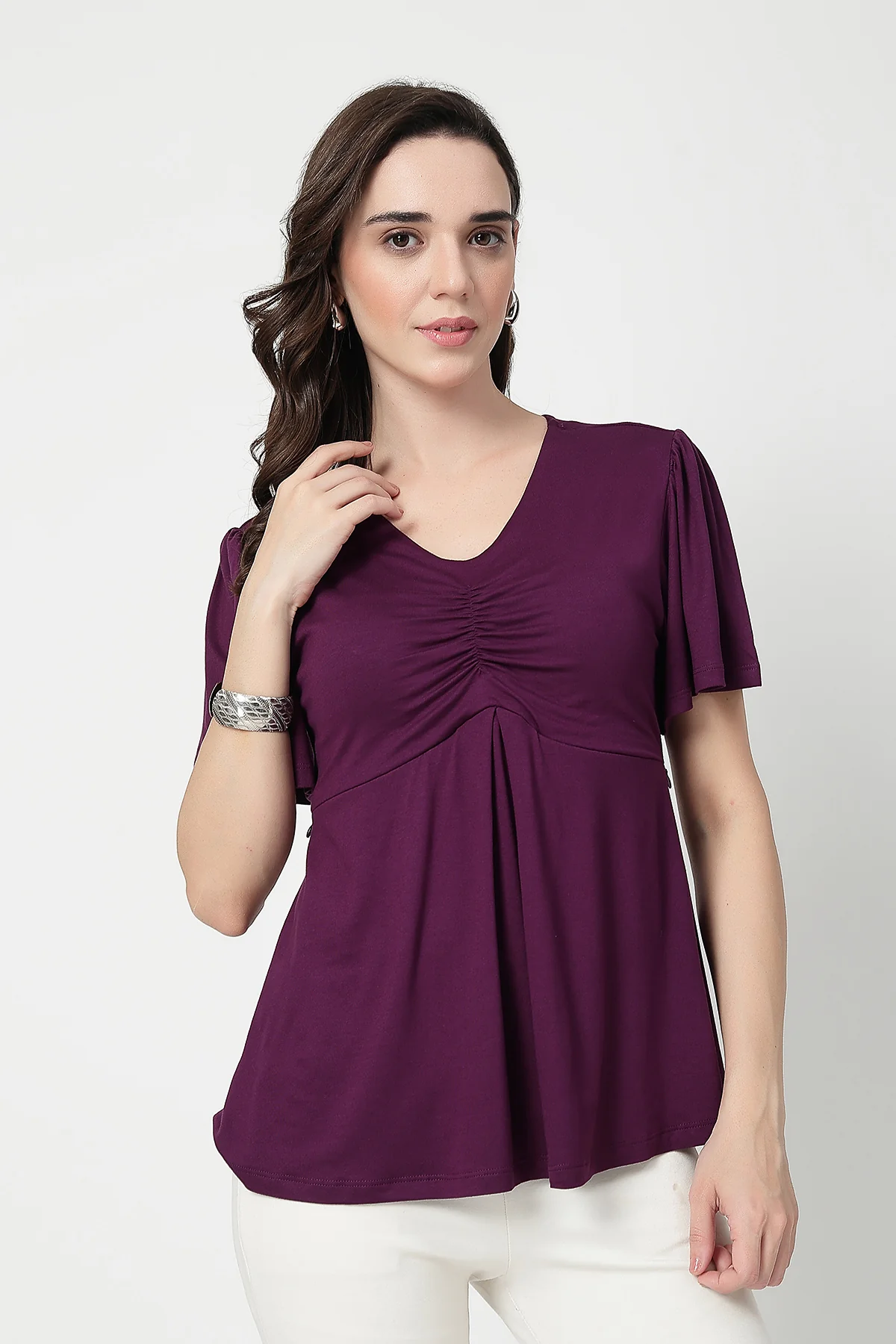 Feeding top with in-built bra - Plum - Image 2