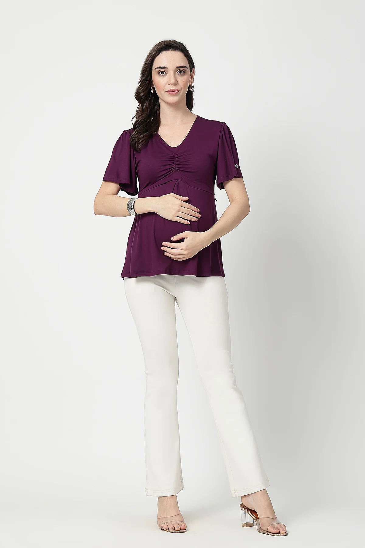 Feeding top with in-built bra - Plum - Image 4