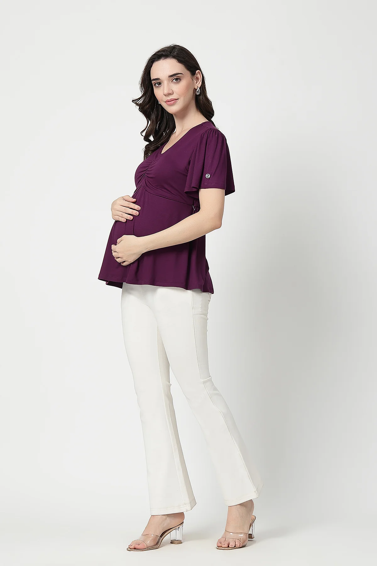 Feeding top with in-built bra - Plum - Image 6