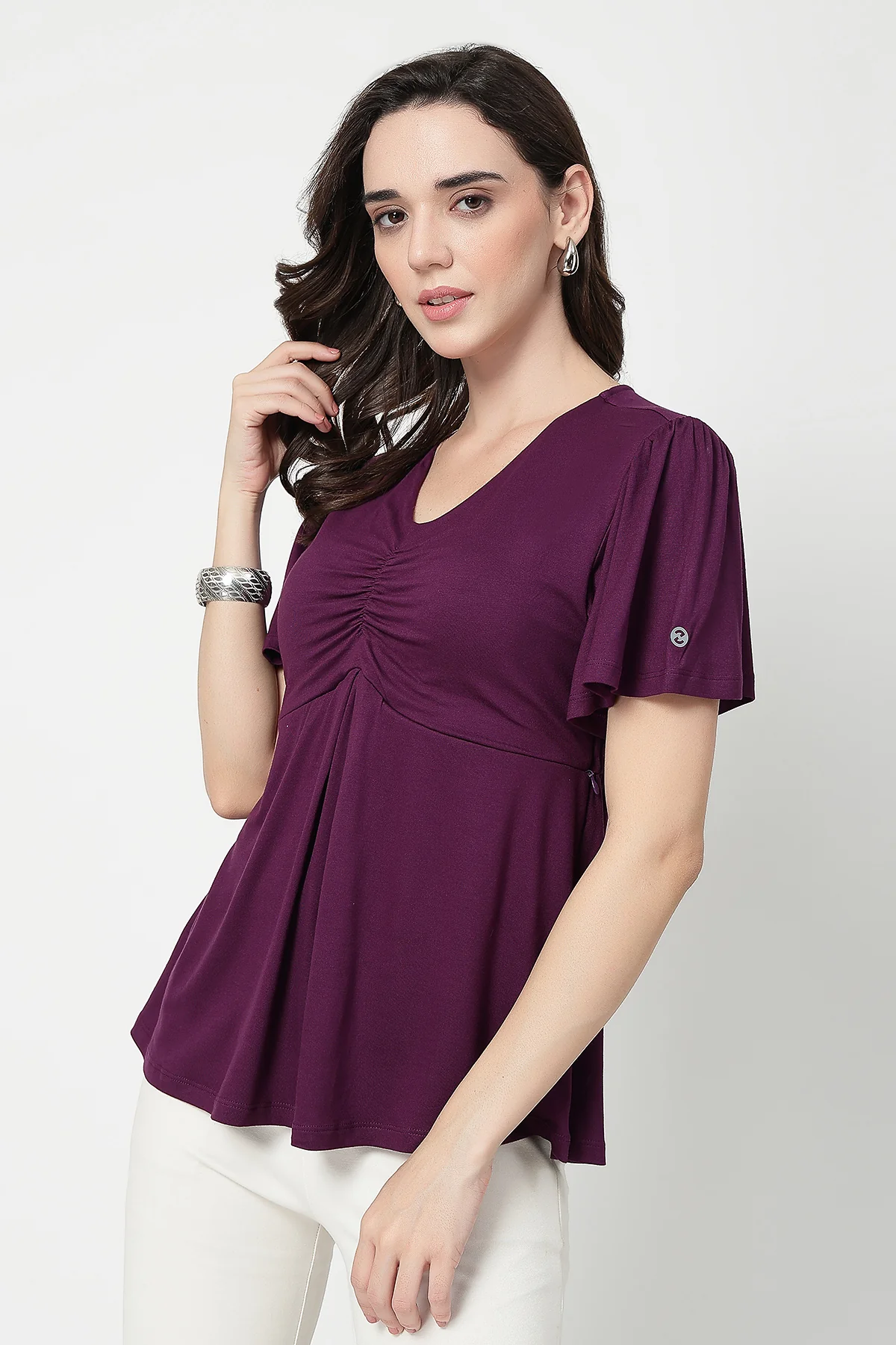 Feeding top with in-built bra - Plum - Image 7