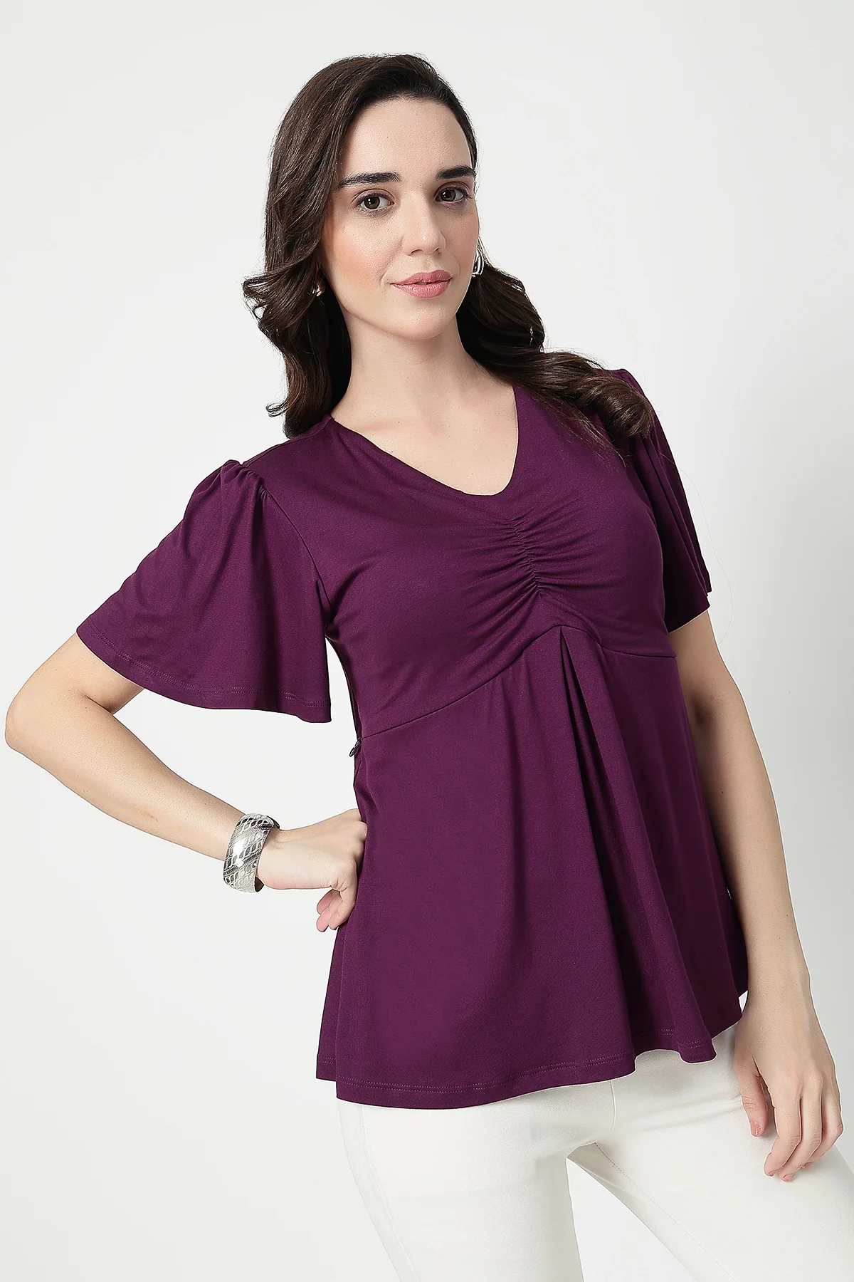 Feeding top with in-built bra - Plum - Image 8