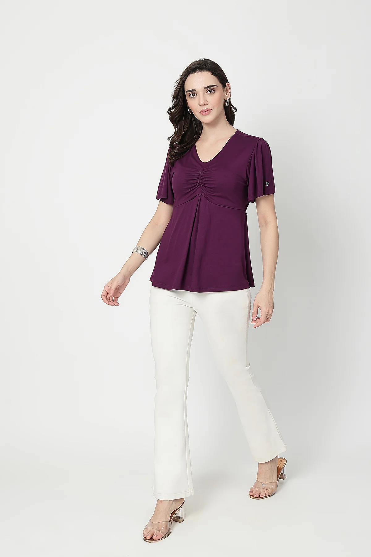 Feeding top with in-built bra - Plum - Image 9