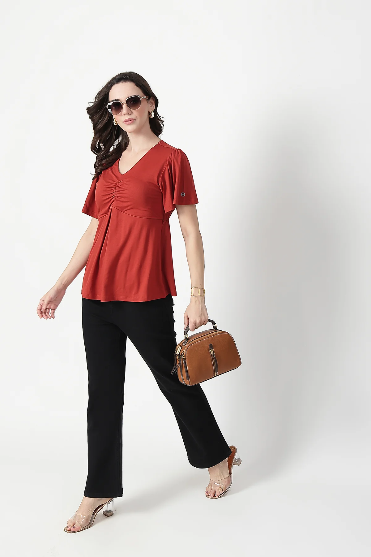 Feeding top with in-built bra - Rust - Image 10