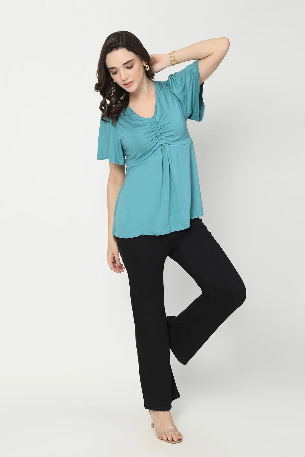 Feeding top with in-built bra - Sea Green - Image 12