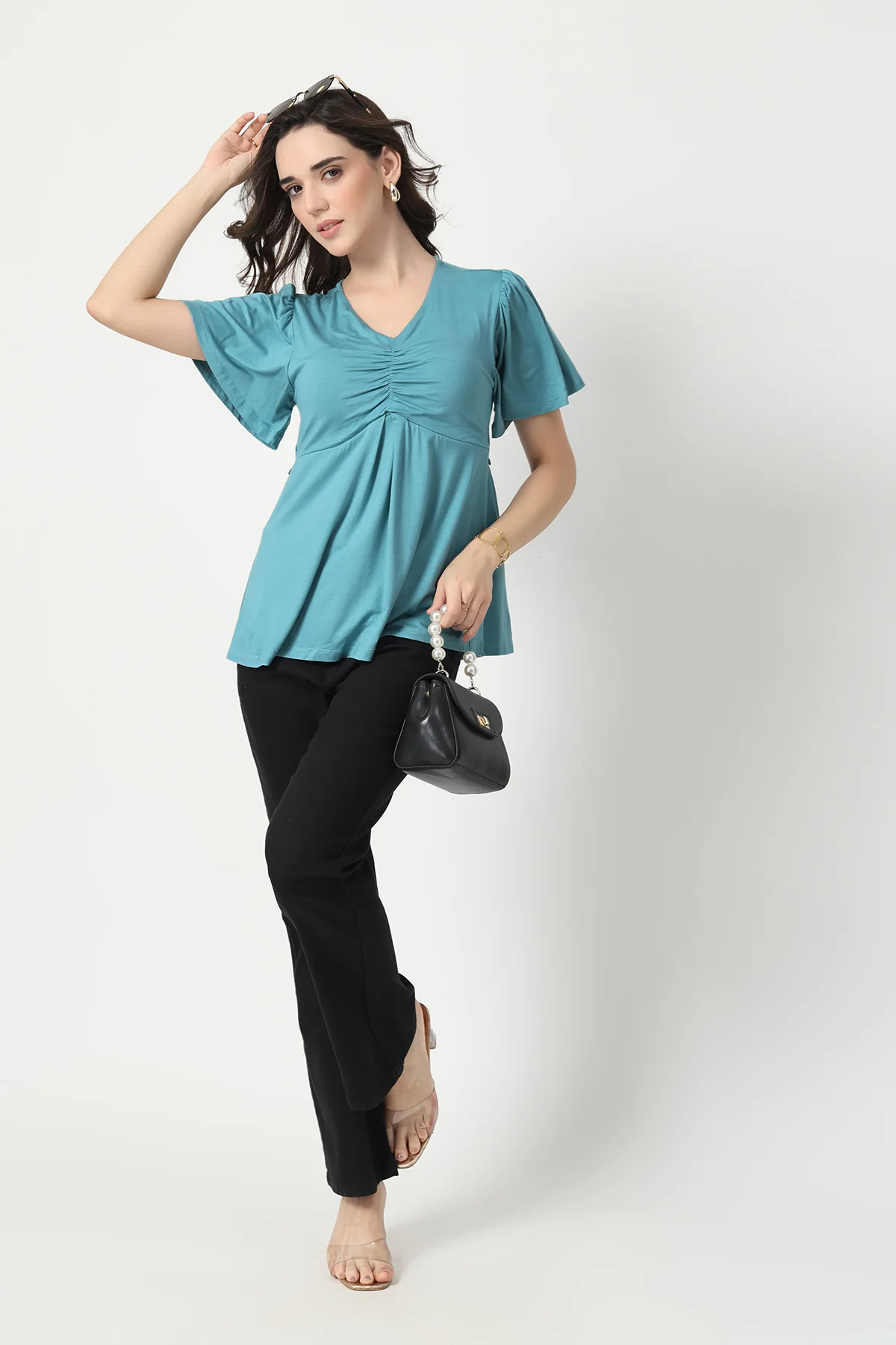 Feeding top with in-built bra - Sea Green - Image 13