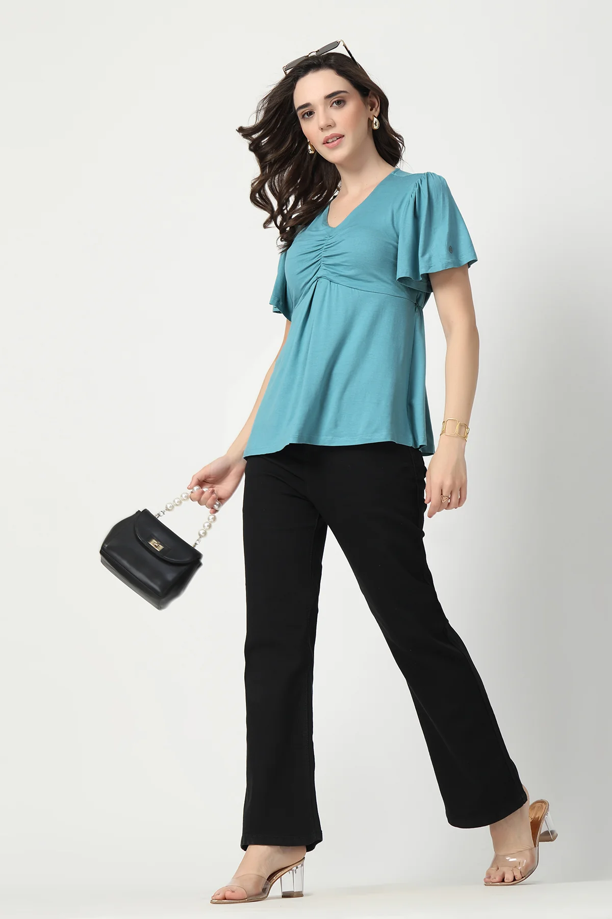 Feeding top with in-built bra - Sea Green - Image 7