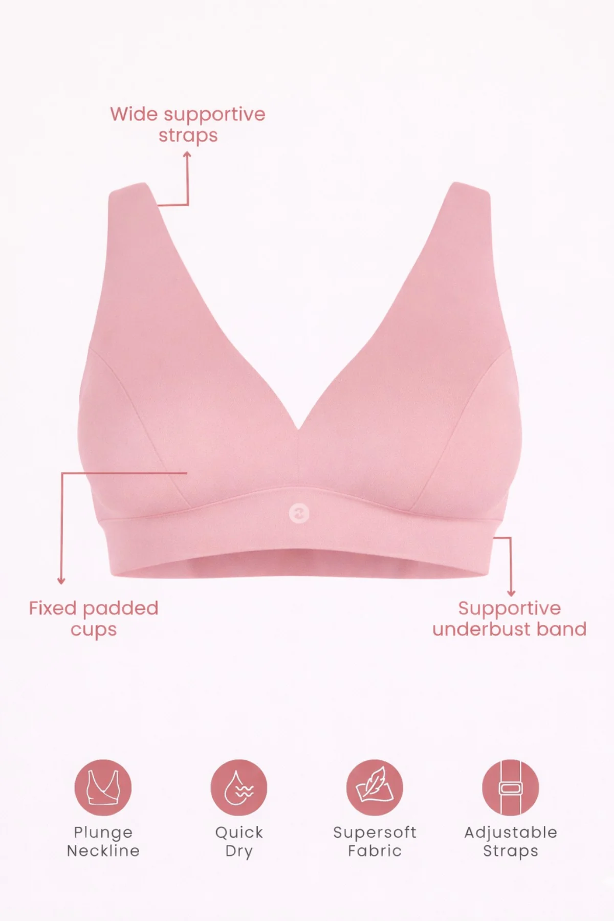 Fixed Padded Modal Maternity Feeding Bra with Support - Light Pink - Image 2
