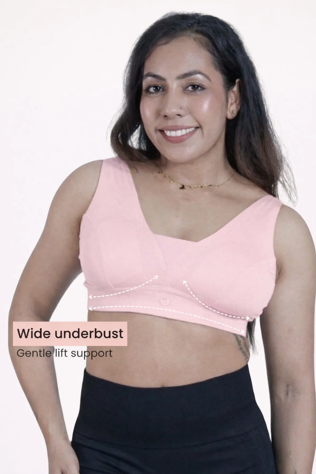 Fixed Padded Modal Maternity Feeding Bra with Support - Light Pink - Image 5