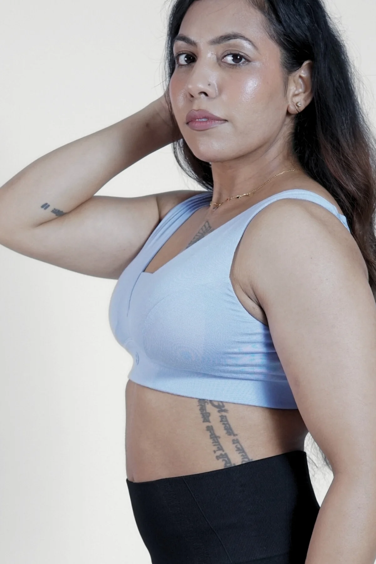 Fixed Padded Modal Maternity Feeding Bra with Support - M-Blue - Image 10