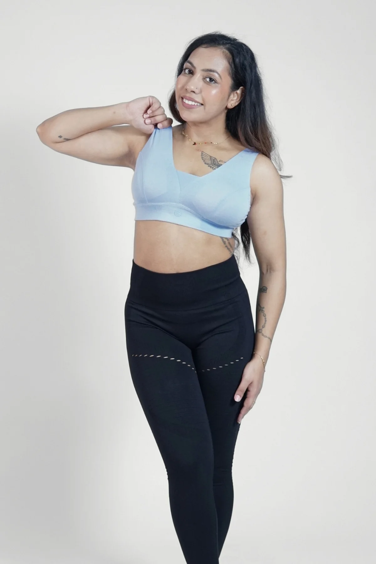 Fixed Padded Modal Maternity Feeding Bra with Support - M-Blue - Image 8