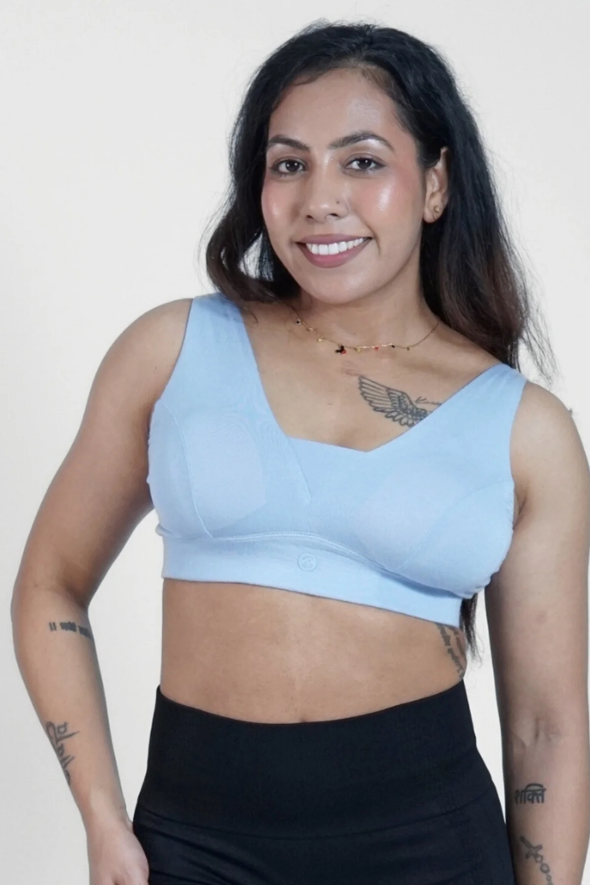 Fixed Padded Modal Maternity Feeding Bra with Support - M-Blue - Image 9