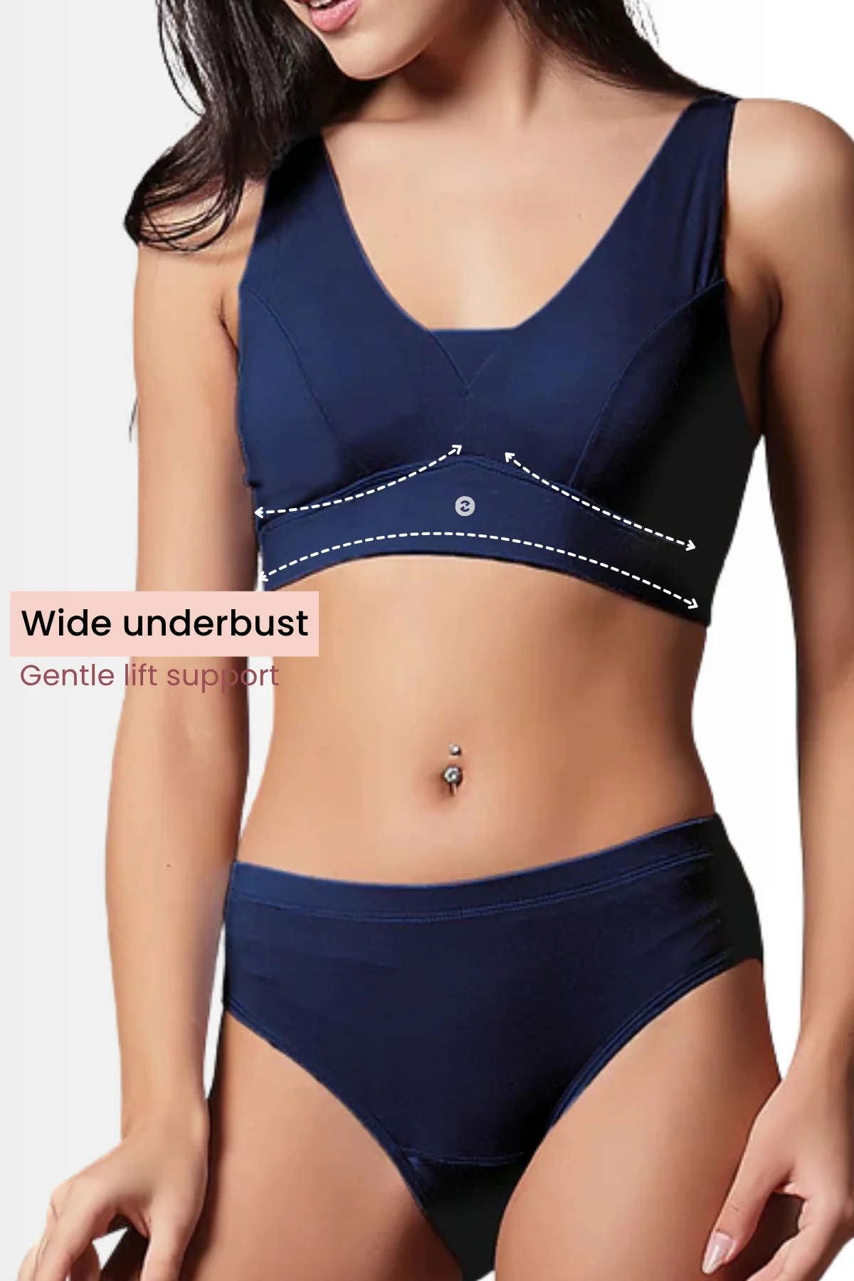 Fixed Padded Modal Maternity Feeding Bra with Support - Navy - Image 4
