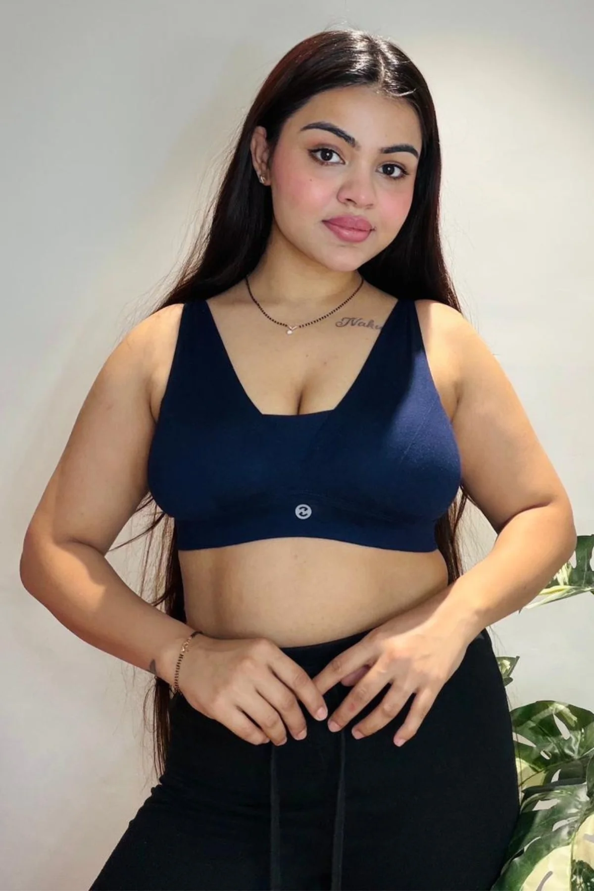 Fixed Padded Modal Maternity Feeding Bra with Support - Navy - Image 5