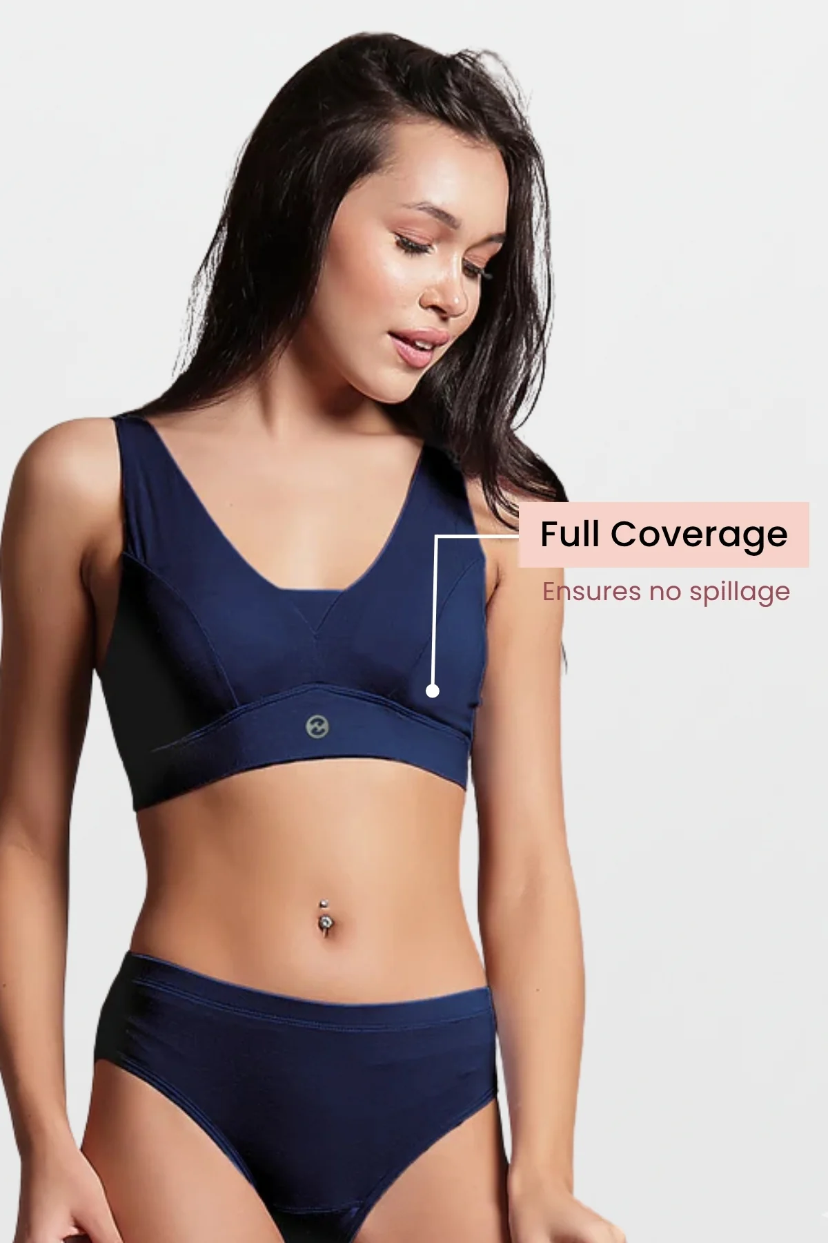 Fixed Padded Modal Maternity Feeding Bra with Support - Navy - Image 6