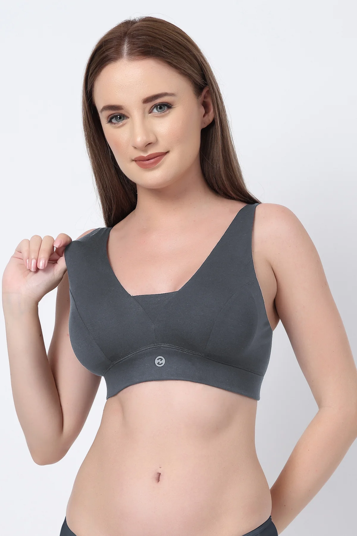 Fixed Padded Modal Maternity Feeding Bra with Support - Steel Grey - Image 12