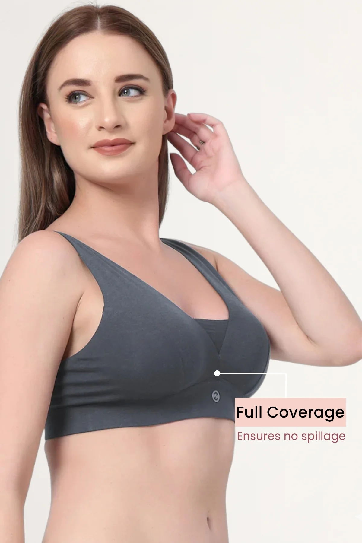Fixed Padded Modal Maternity Feeding Bra with Support - Steel Grey - Image 3