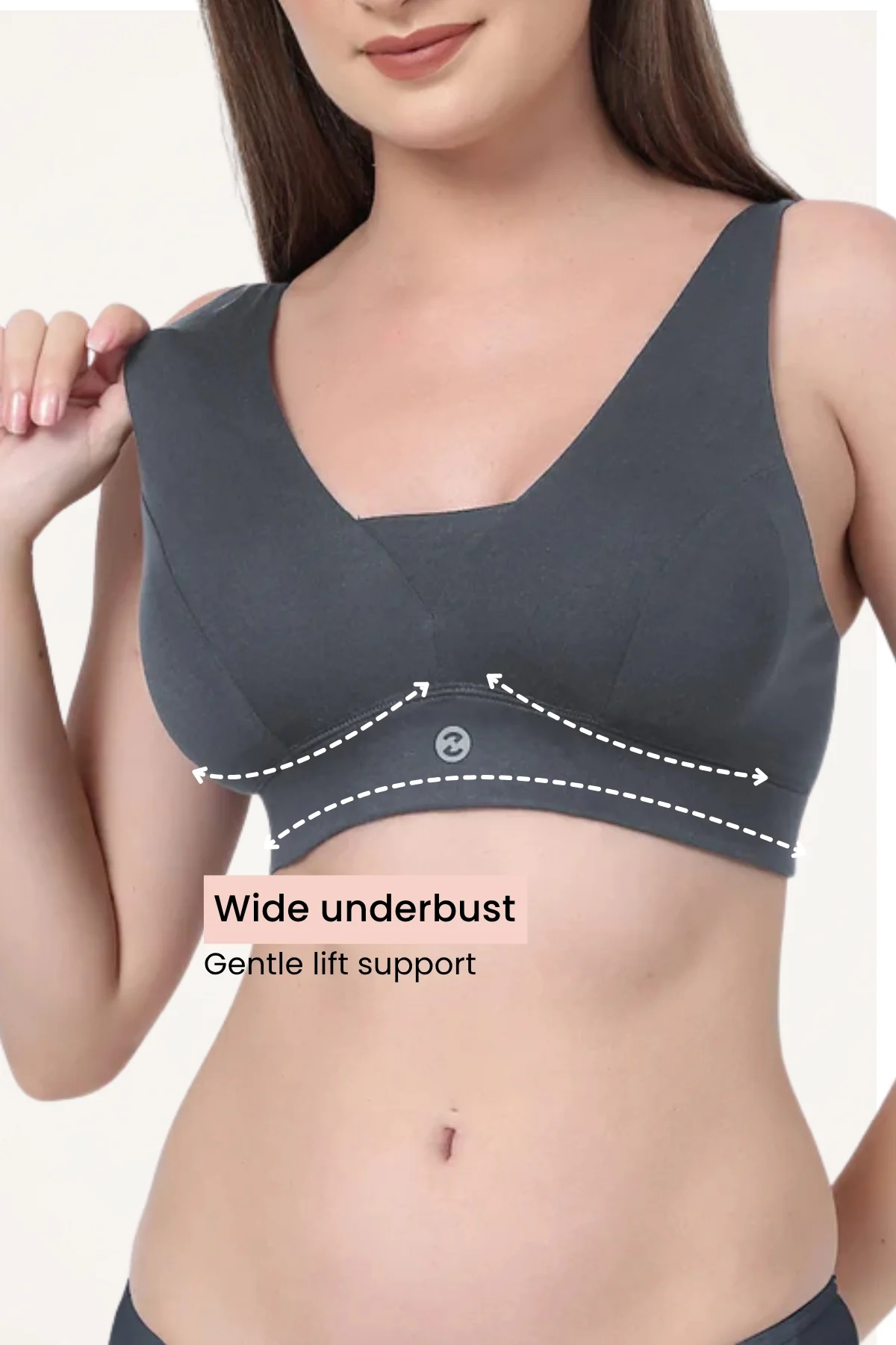Fixed Padded Modal Maternity Feeding Bra with Support - Steel Grey - Image 5