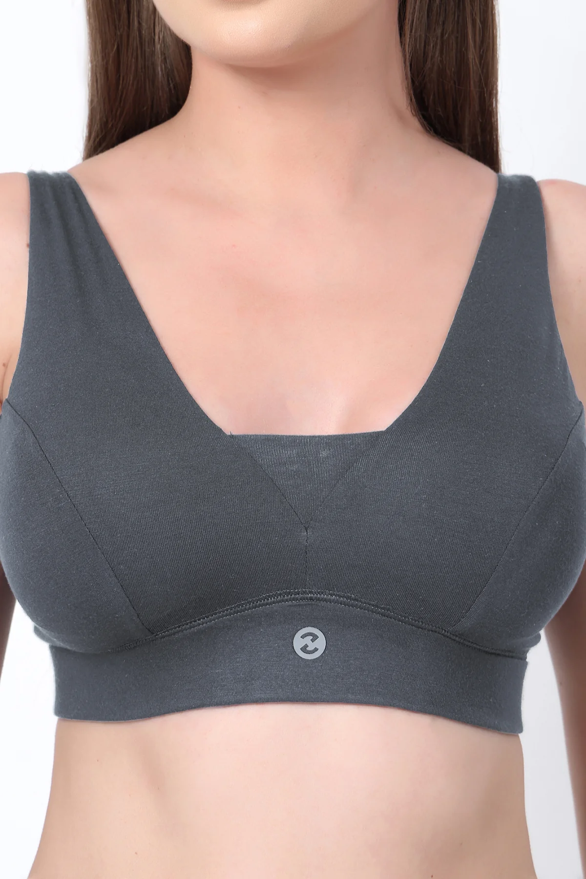 Fixed Padded Modal Maternity Feeding Bra with Support - Steel Grey - Image 7