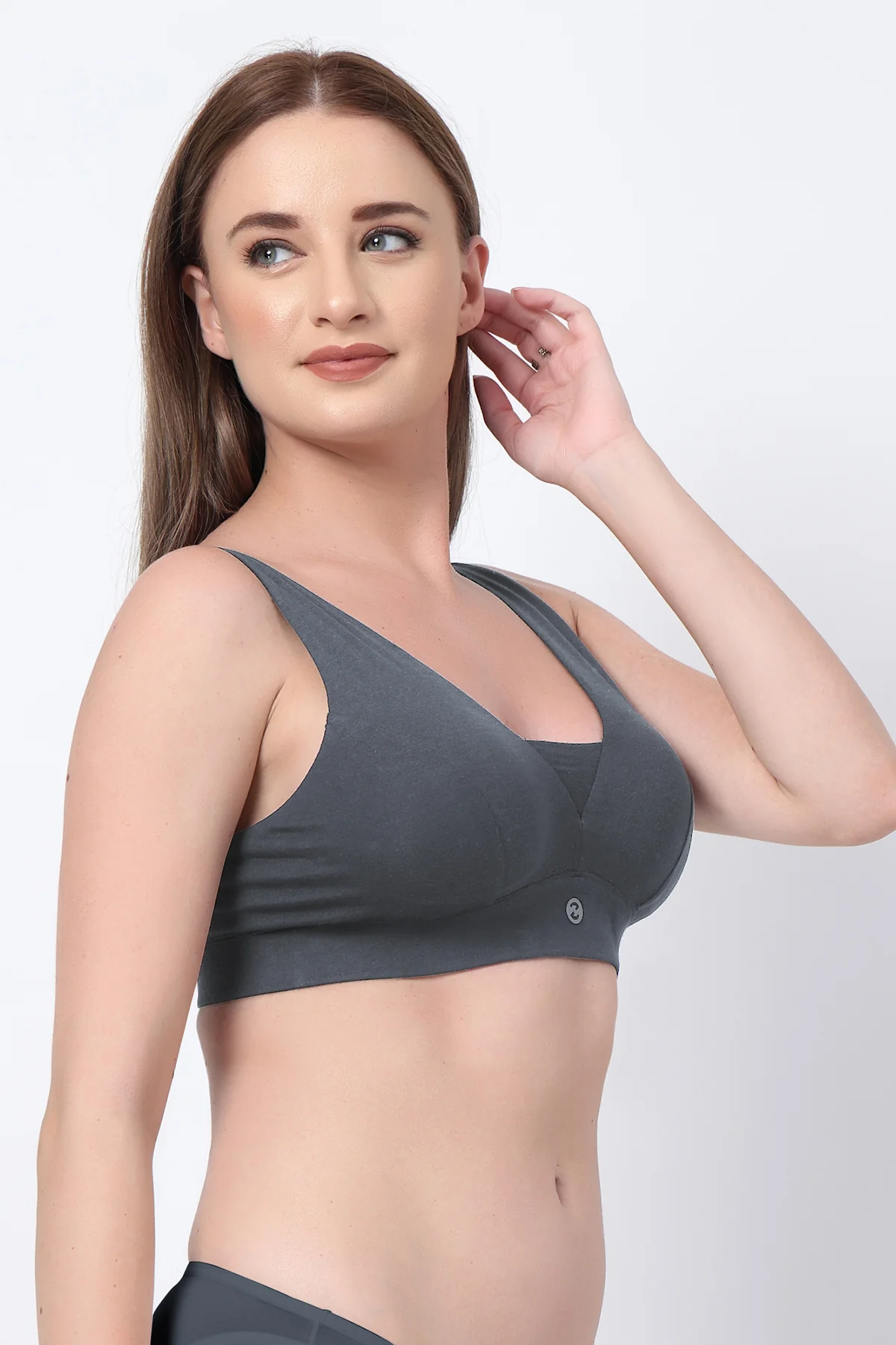 Fixed Padded Modal Maternity Feeding Bra with Support - Steel Grey - Image 9