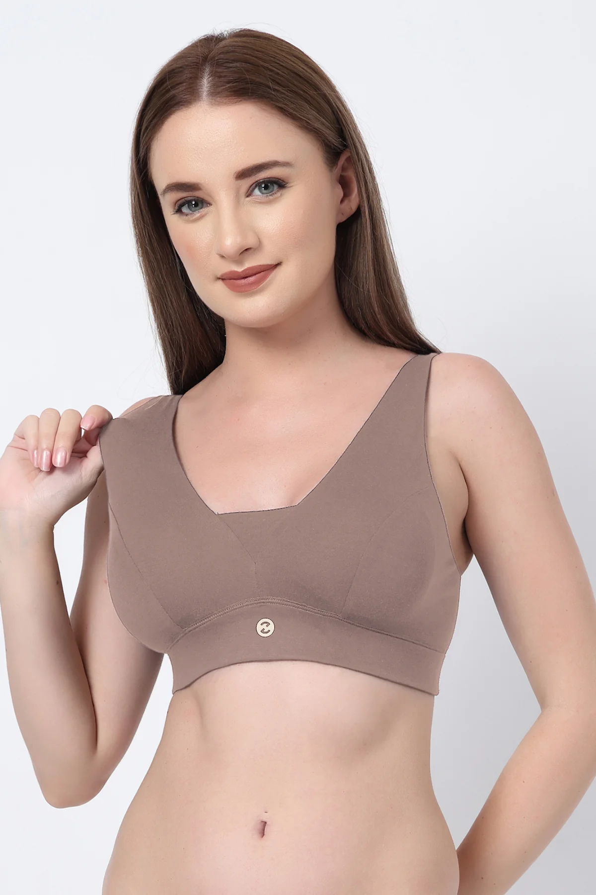 Fixed Padded Pack of 2 Modal Maternity Feeding Bra with Support - (Black, Coco) - Image 9