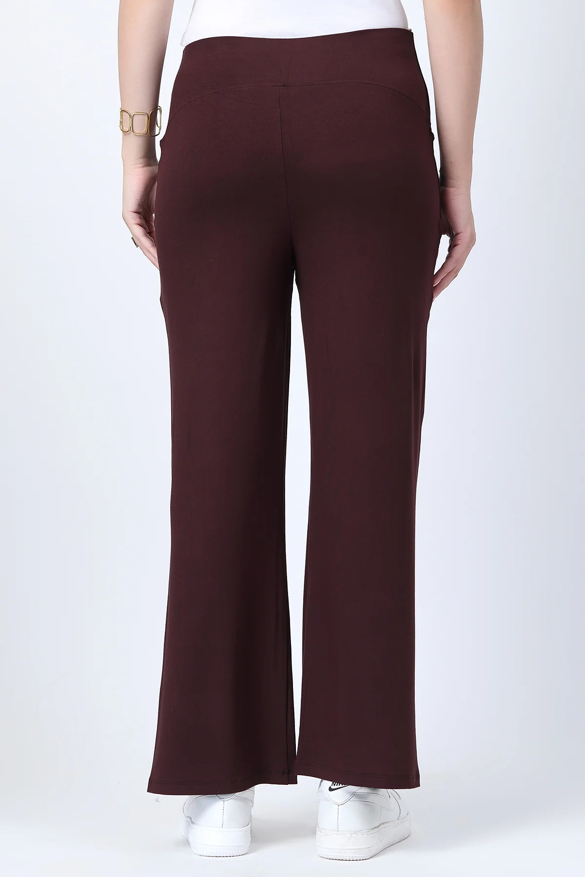 Flared High Waist Maternity Pants with Pockets - Dark Chocolate - Image 3
