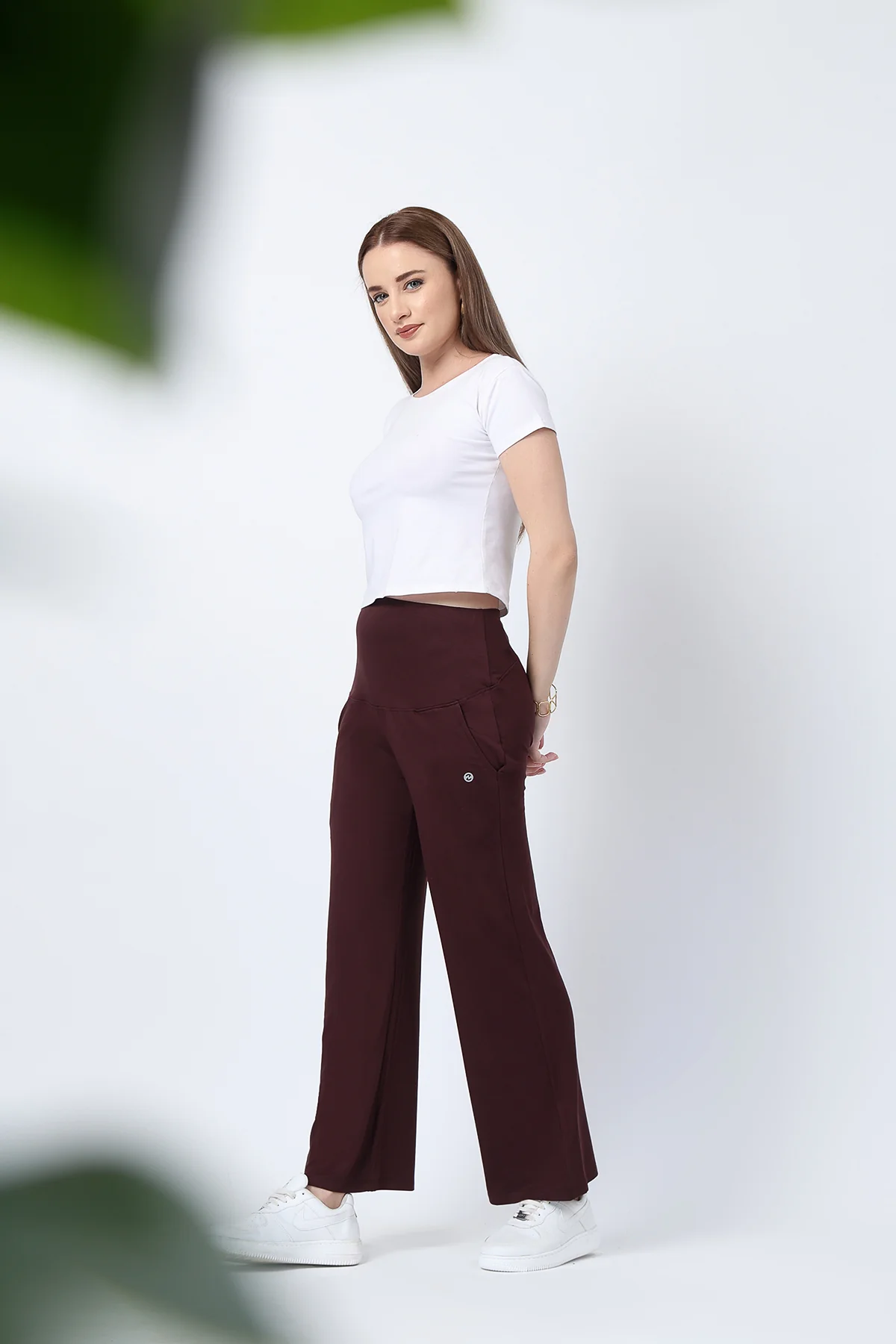 Flared High Waist Maternity Pants with Pockets - Dark Chocolate - Image 9